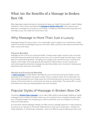 E - What are the Benefits of a Massage  in Broken Bow OK