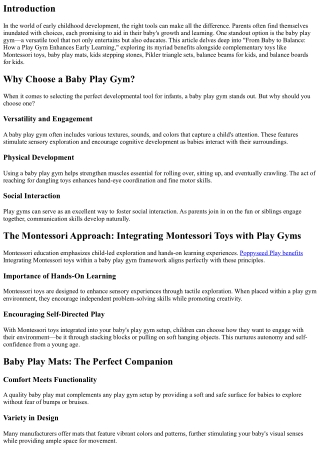From Baby to Balance: How a Play Gym Enhances Early Learning