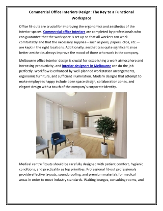 Commercial Office Interiors Design The Key to a Functional Workspace