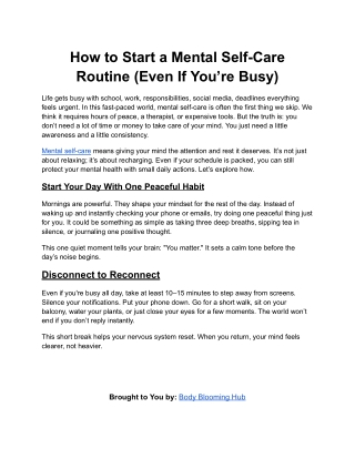 How to Start a Mental Self-Care Routine (Even If You’re Busy)