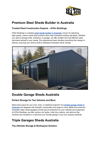 Premium Steel Sheds Builder in Australia