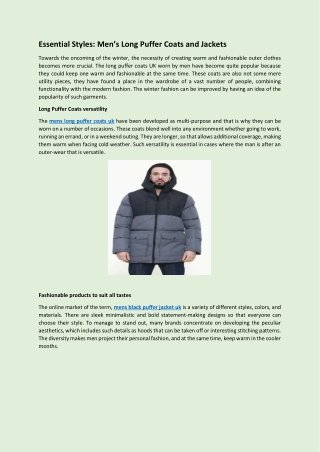 Essential Styles  Men’s Long Puffer Coats and Jackets