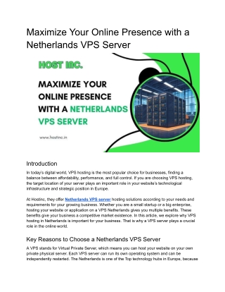 Maximize Your Online Presence with a Netherlands VPS Server