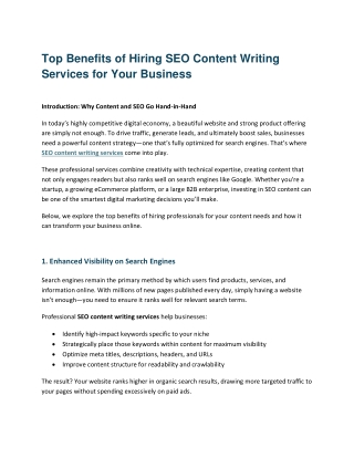Top Benefits of Hiring SEO Content Writing Services for Your Business