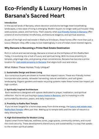 Eco-Friendly & Luxury Homes in Barsana’s Sacred Heart