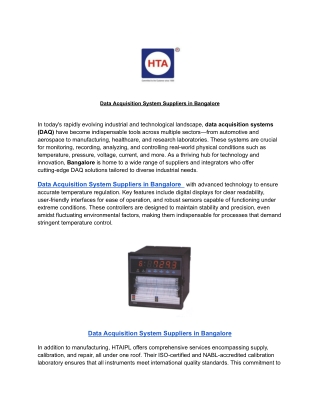 Data Acquisition System Suppliers in Bangalore