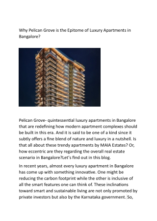 Why Pelican Grove is the Epitome of Luxury Apartments in Bangalore