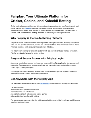 FairplayPro_ Your Gateway to Cricket, Casino, and Kabaddi Betting