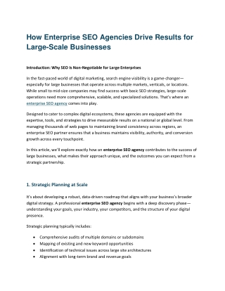 How Enterprise SEO Agencies Drive Results for Large-Scale Businesses