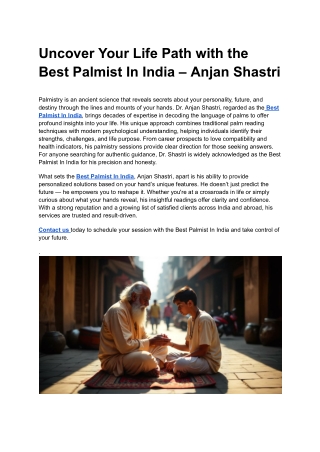 Uncover Your Life Path with the Best Palmist In India – Anjan Shastri