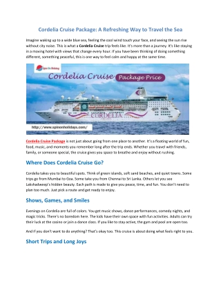Cordelia Cruise Package - A Refreshing Way to Travel the Sea