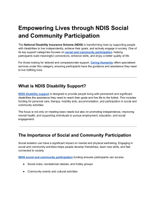 NDIS Social and Community Participation - Caring Humanity