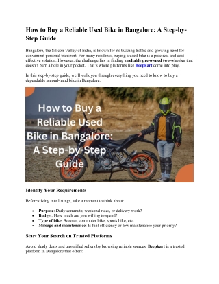 How to Buy a Reliable Used Bike in Bangalore A Step-by-Step Guide