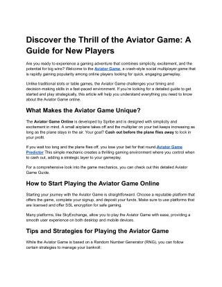 Discover the Thrill of the Aviator Game: A Guide for New Players
