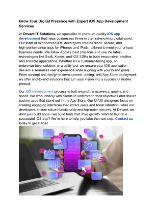 Grow Your Digital Presence with Expert iOS App Development Services