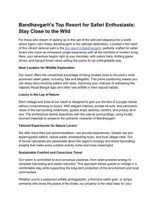 Bandhavgarh's Top Resort for Safari Enthusiasts_ Stay Close to the Wild