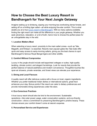 How to Choose the Best Luxury Resort in Bandhavgarh for Your Next Jungle Getaway