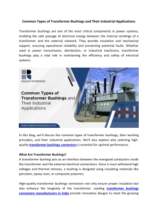 Common Types of Transformer Bushings and Their Industrial Applications
