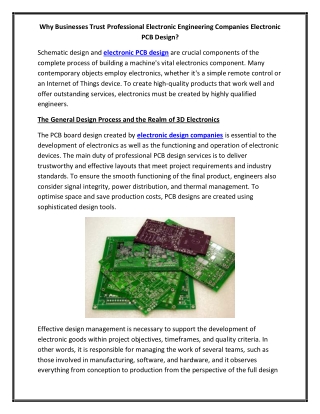 Why Businesses Trust Professional Electronic Engineering Companies Electronic PCB Design