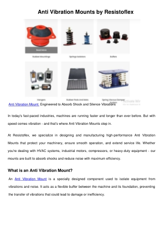 Anti Vibration Mounts by Resistoflex | High-Performance Shock & Vibration Isolat
