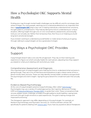 E - How a Psychologist OKC Supports Mental Health