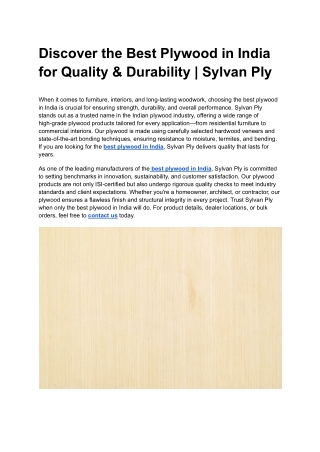 Discover the Best Plywood in India for Quality & Durability _ Sylvan Ply