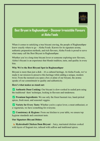 Best Biryani in Raghunathpur – Discover Irresistible Flavours at Aloha Foods