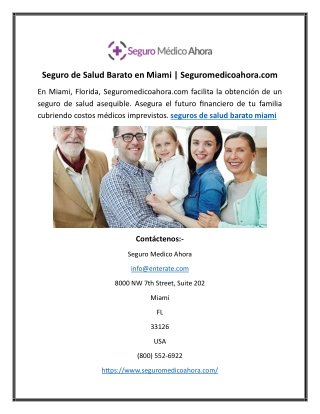 Seguro de Salud Barato en Miami | Seguromedicoahora.com