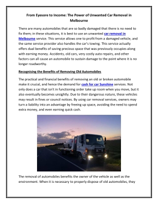 From Eyesore to Income The Power of Unwanted Car Removal in Melbourne