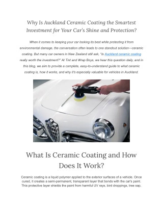 Why Is Auckland Ceramic Coating the Smartest Investment for Your Car’s Shine and Protection