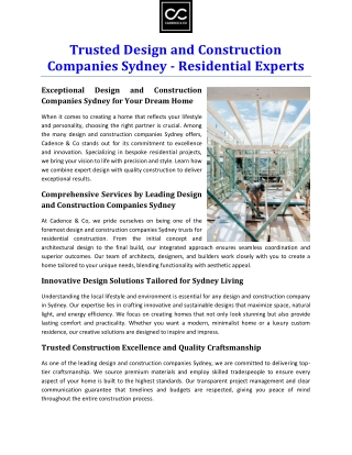 Trusted Design and Construction Companies Sydney - Residential Experts