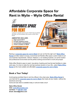 Affordable Corporate Space for Rent in Wylie – Wylie Office Rental