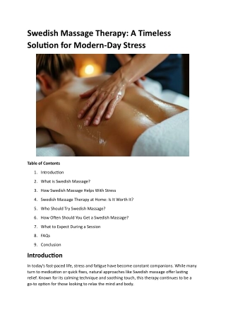 Swedish Massage Therapy A Timeless Solution for Modern-Day Stress