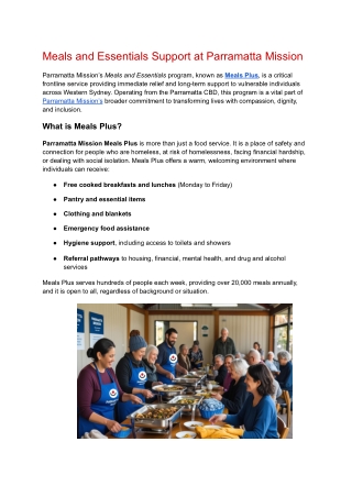 Meals and Essentials Support|Parramatta Mission