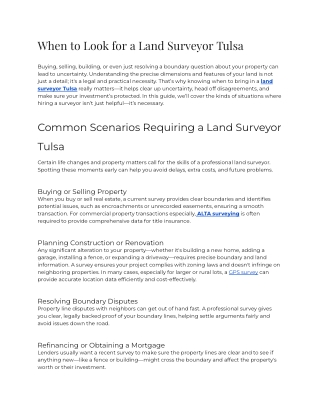 E - When to Look for a Land Surveyor Tulsa