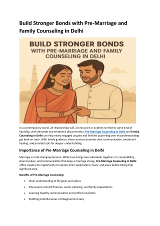 Build Stronger Bonds with Pre-Marriage and Family Counseling in Delhi