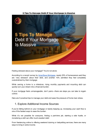 5 Tips To Manage Debt If Your Mortgage Is Massive