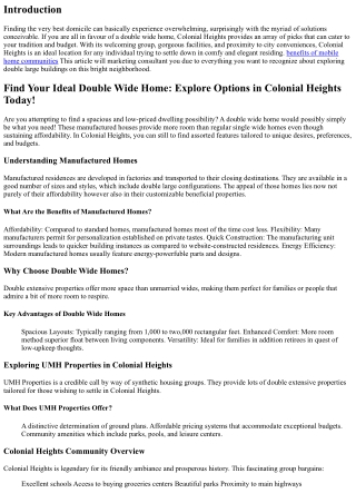 Find Your Ideal Double Wide Home: Explore Options in Colonial Heights Today!