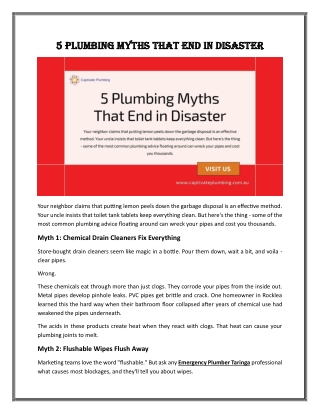 5 Plumbing Myths That End in Disaster