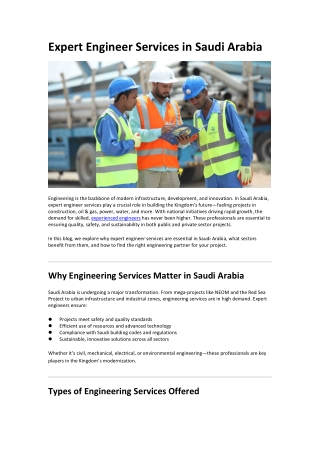 Expert Engineer Services in Saudi Arabia