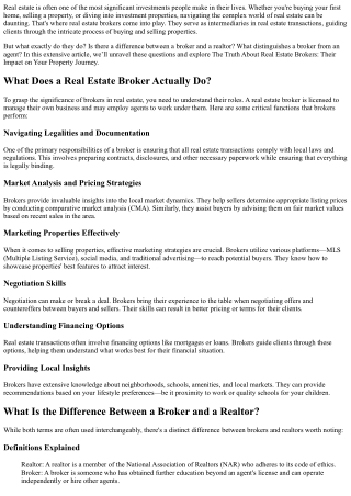The Truth About Real Estate Brokers: Their Impact on Your Property Journey