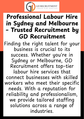 Trusted Labour Hire in Sydney and Melbourne – GD Recruitment