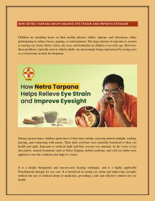 How Netra Tarpana Helps Relieve Eye Strain and Improve Eyesight