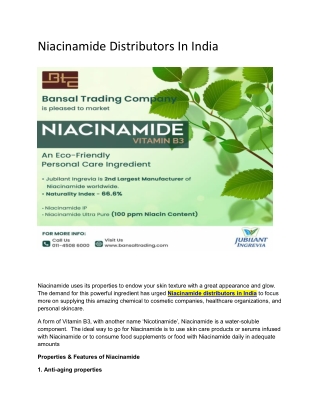 Niacinamide Distributors In India