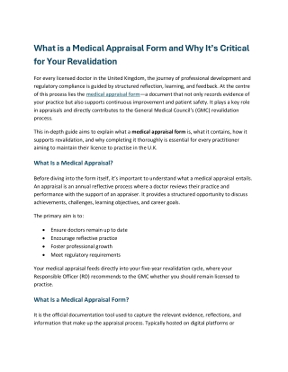 What is a Medical Appraisal Form and Why It’s Critical for Your Revalidation