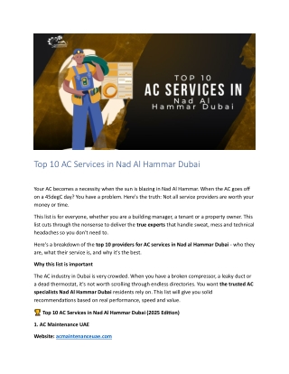 Top 10 AC Services in Nad Al Hammar Dubai