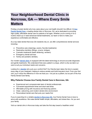 Your Neighborhood Dental Clinic in Norcross, GA — Where Every Smile Matters