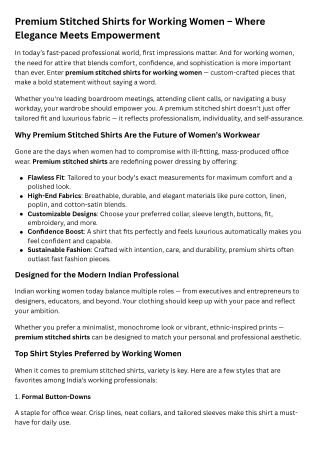 Premium Stitched Shirts for Working Women – Where Elegance Meets Empowerment