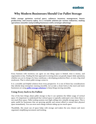 Why Modern Businesses Should Use Pallet Storage