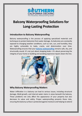 Balcony Waterproofing Solutions for Long-Lasting Protection
